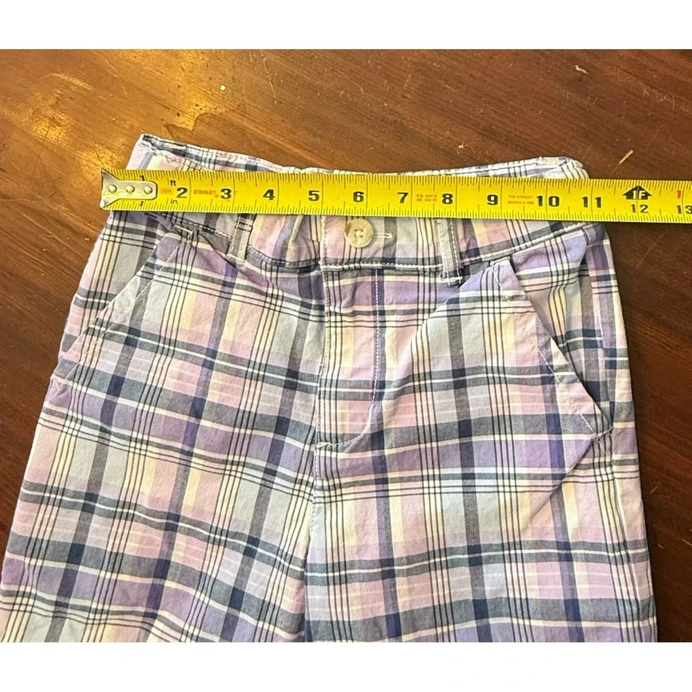 Gymboree Boys Plaid Purple Gray White Shorts Adj Waist Pockets Belt Loop Sz 7